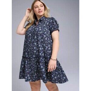 Torrid Plus size Belle Isle Trapeze Shirt Mini Dress blue floral size 2x NWT BA